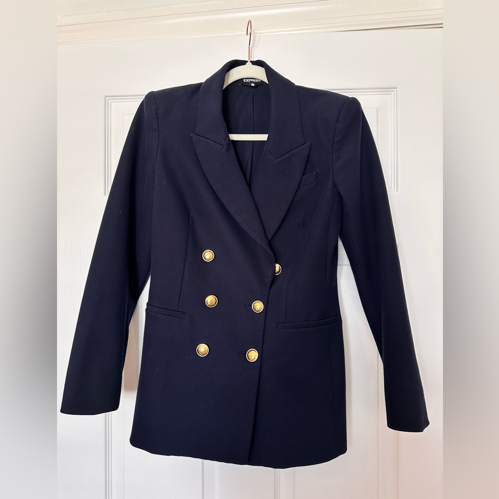 Express Navy Double Breasted Blazer - image 2